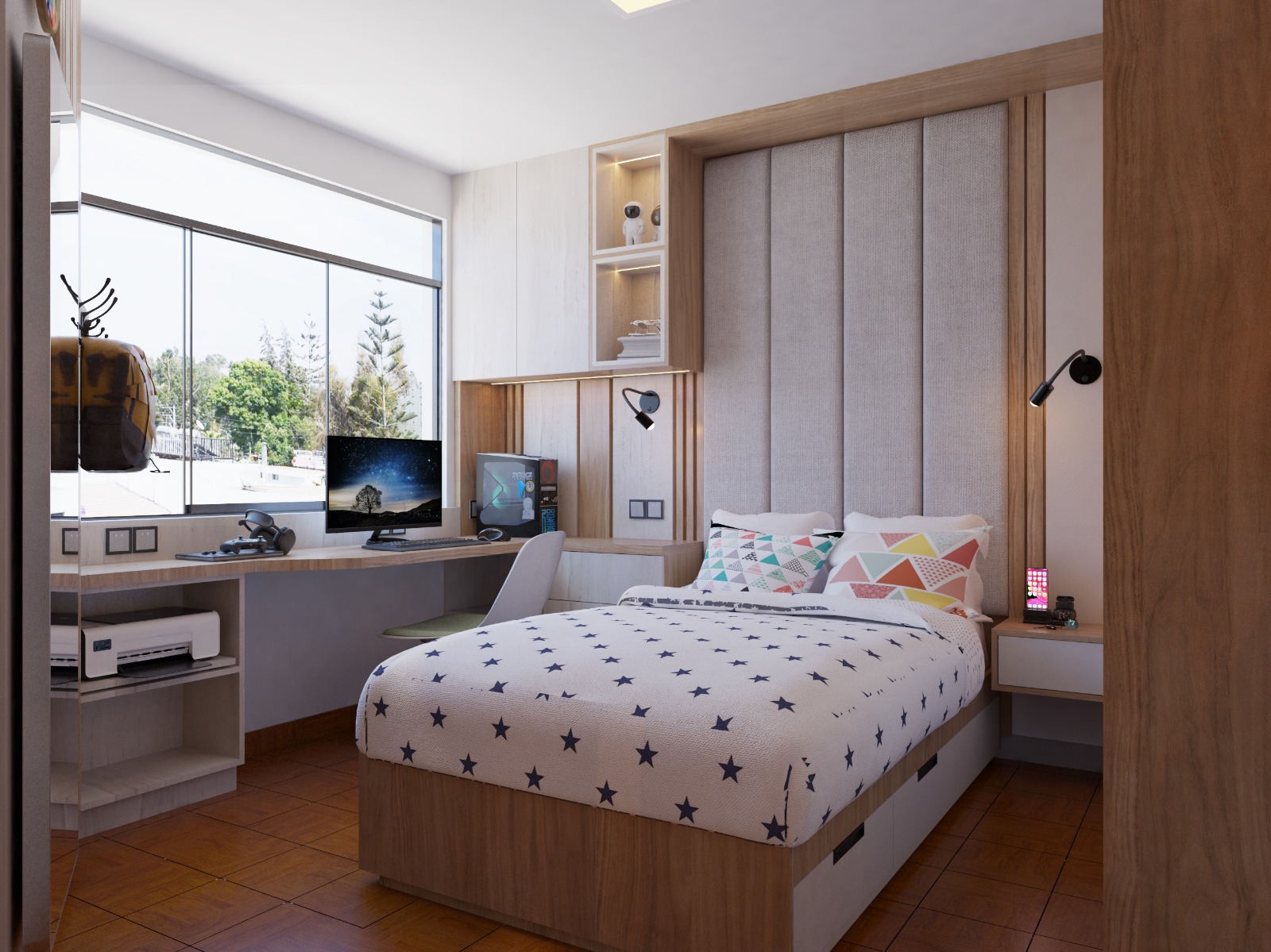 Dormitorio moderno de melamina con diseño minimalista